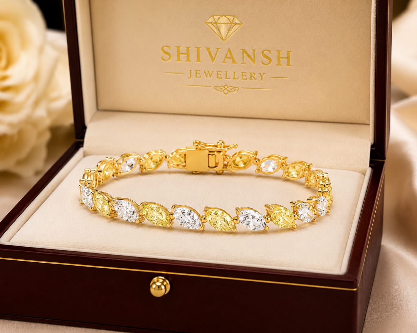 Yellow & White Marquise-Cut Lab-Grown Diamond Bracelet