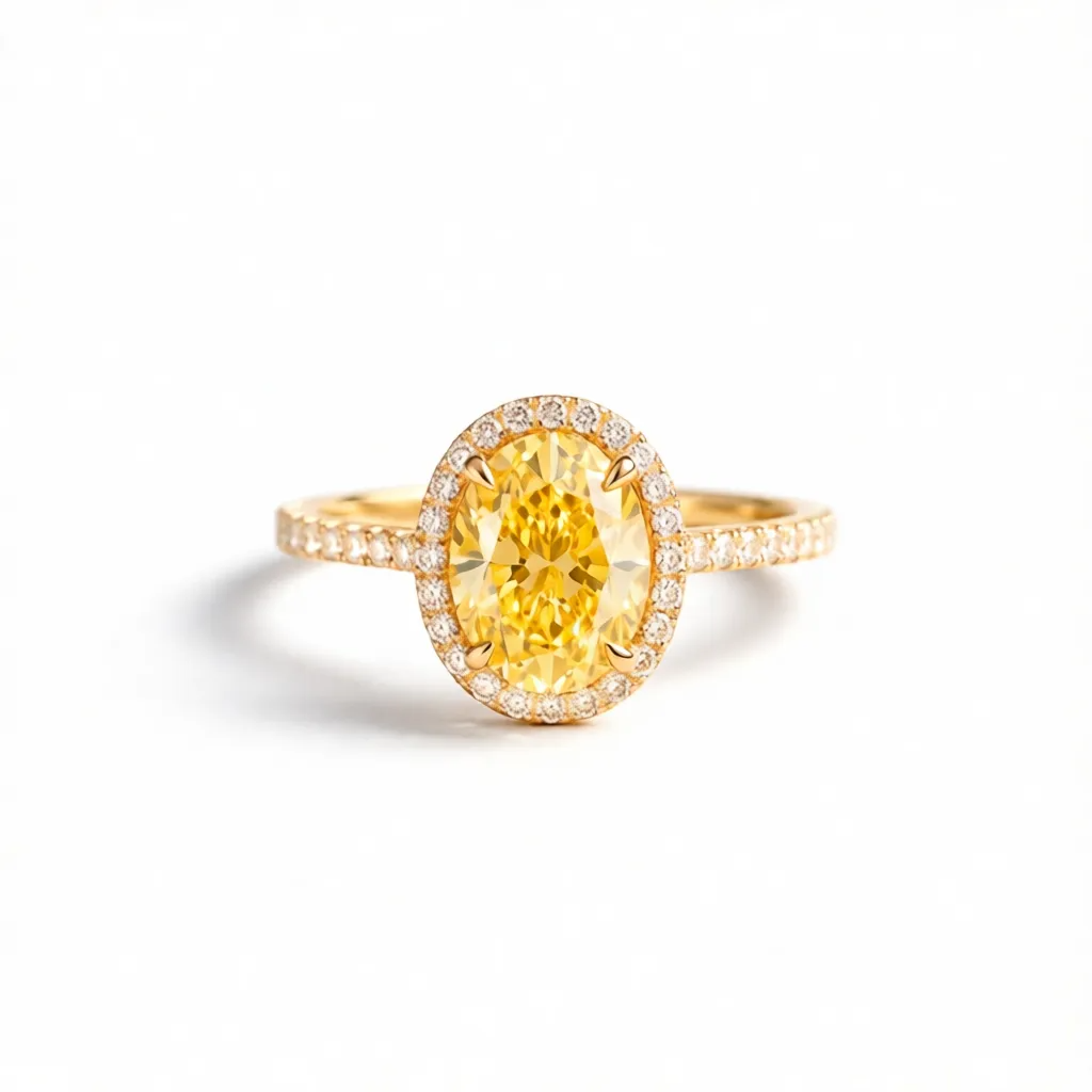 Oval-Cut Yellow Lab-Grown Diamond Halo Ring