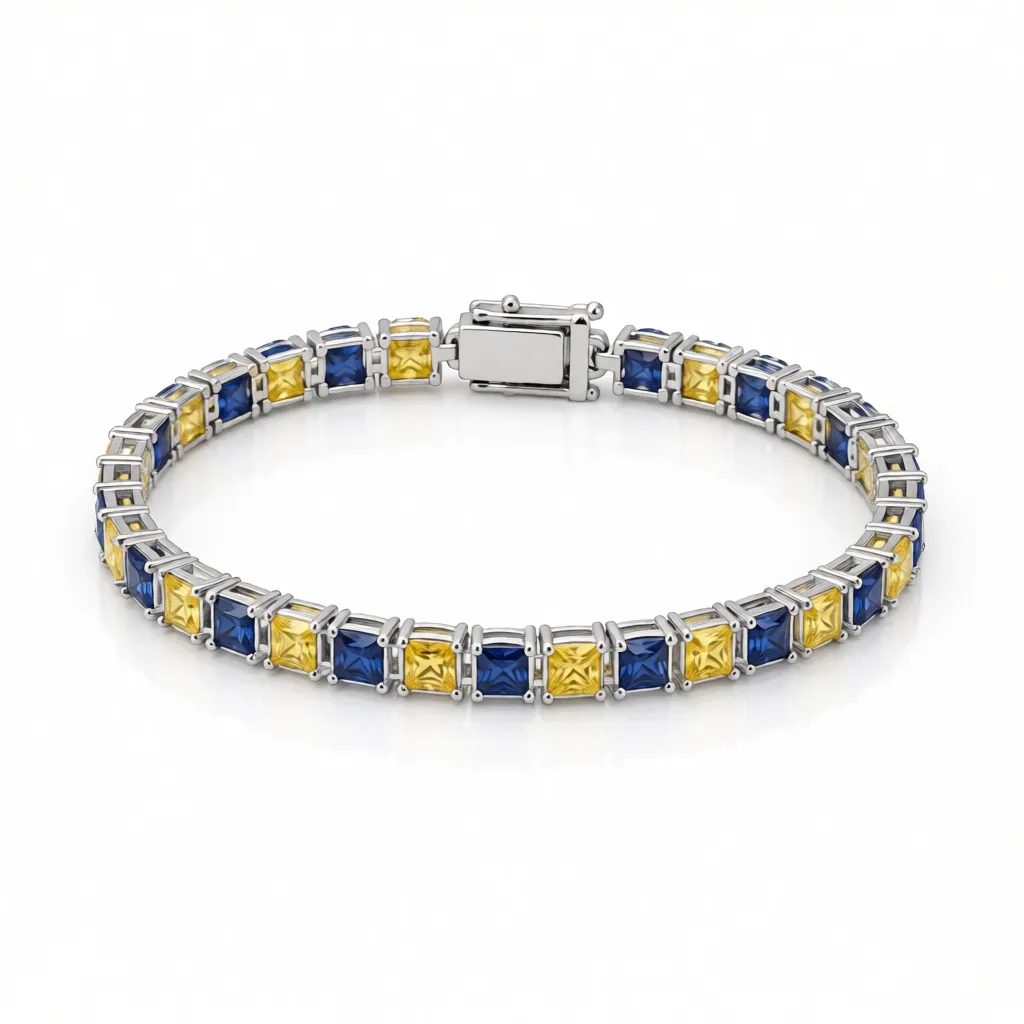 Blue & Yellow Princess-Cut Lab-Grown Diamond Bracelet