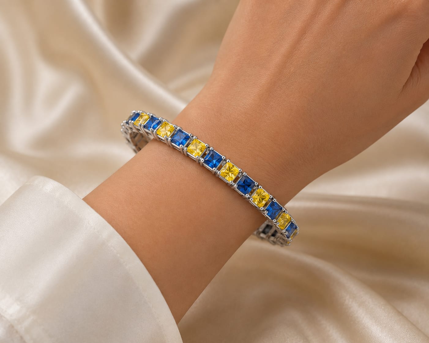 Blue & Yellow Princess-Cut Lab-Grown Diamond Bracelet