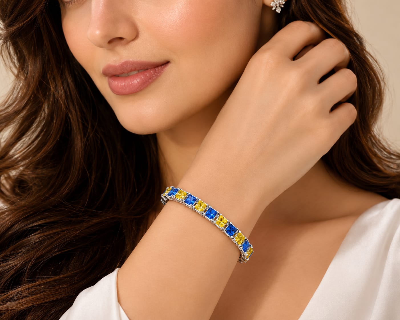Blue & Yellow Princess-Cut Lab-Grown Diamond Bracelet