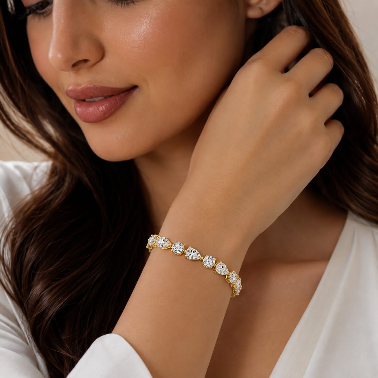 White Pear-Cut & Round-Cut Lab-Grown Diamond Bracelet