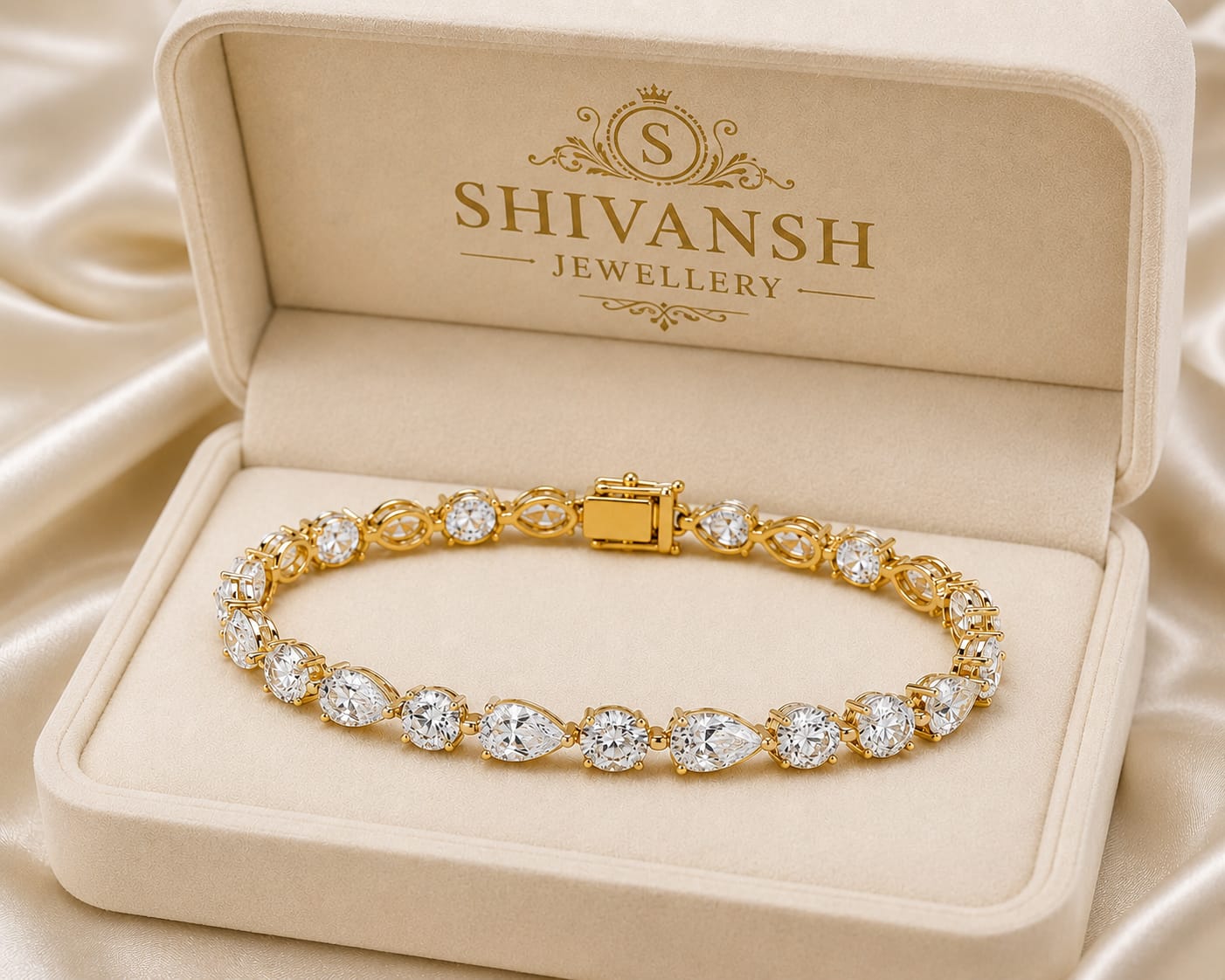 White Pear-Cut & Round-Cut Lab-Grown Diamond Bracelet