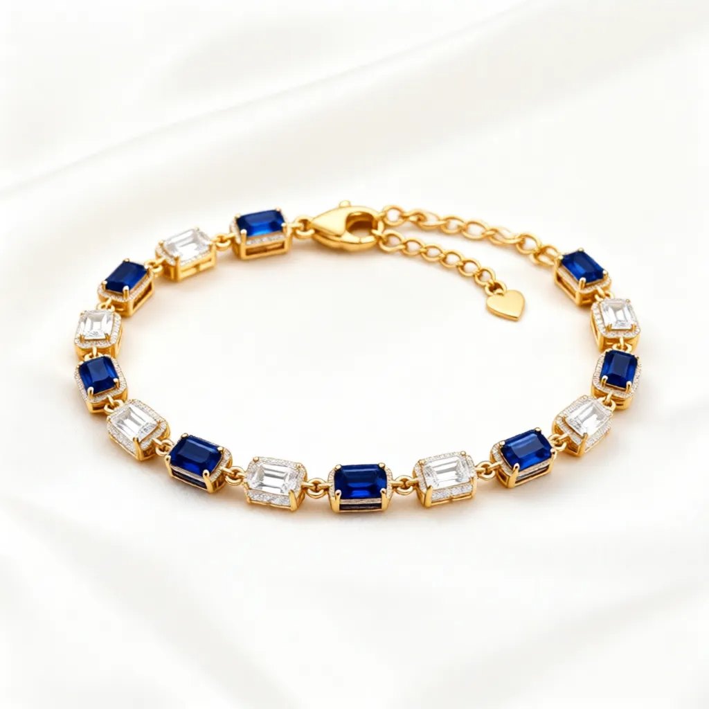 Emerald-Cut Blue & White Lab-Grown Diamond Bracelet