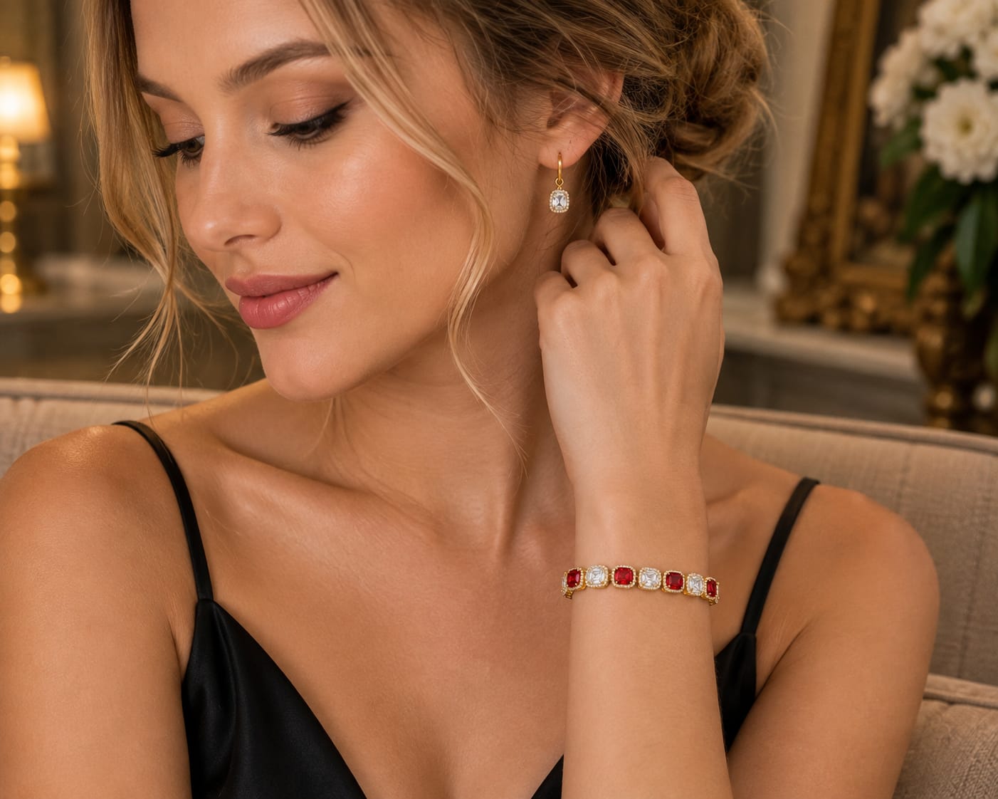 Red & White Emerald-Cut Lab-Grown Diamond Bracelet