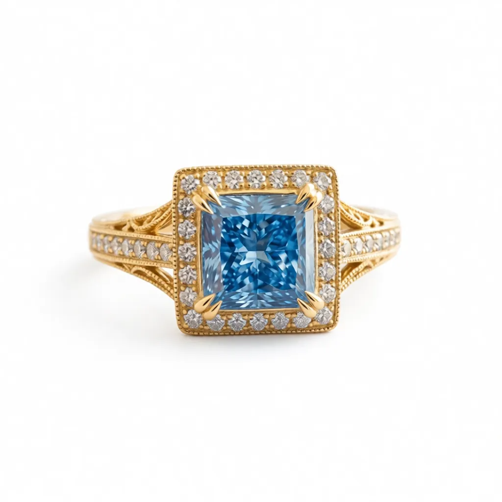 Blue Cushion-Cut Lab-Grown Diamond Ring