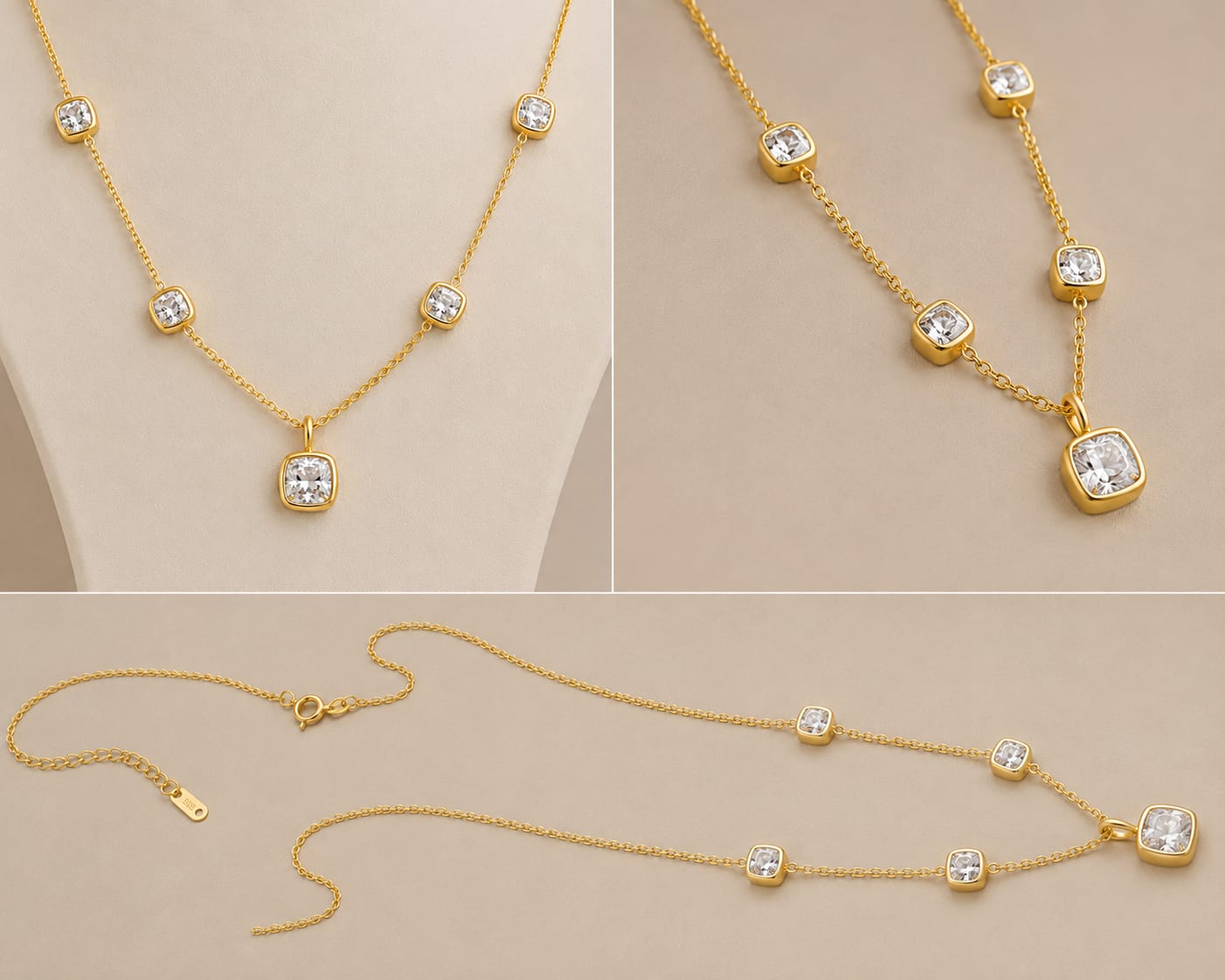 Cushion-Cut White Lab-Grown Diamond Chain