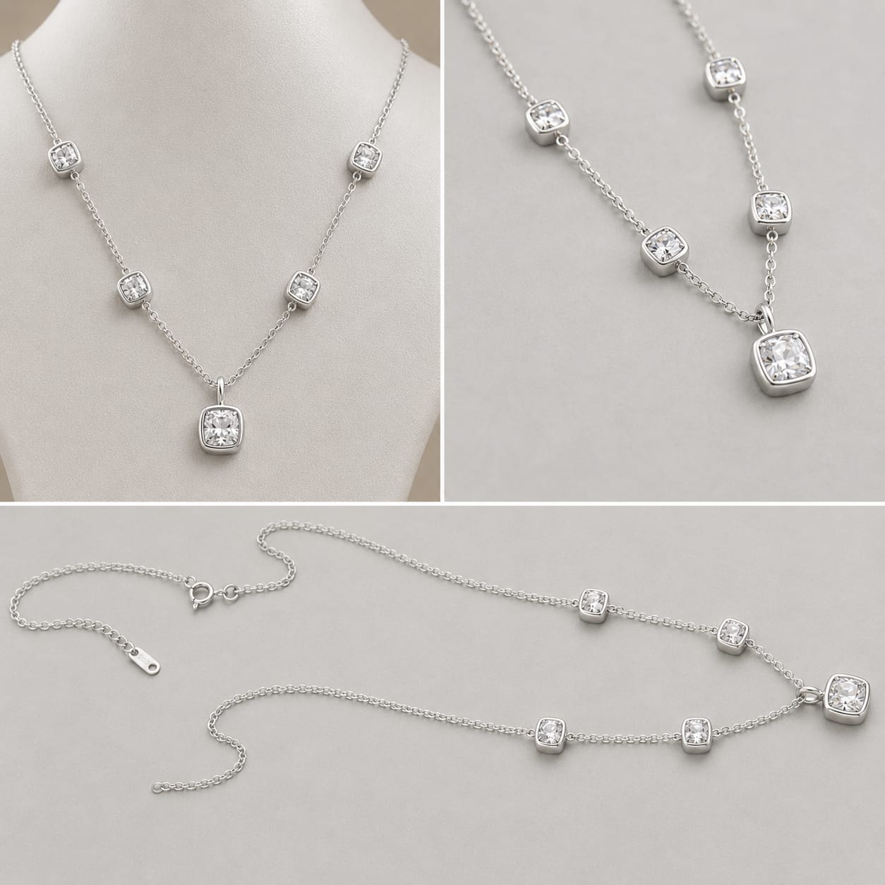 Cushion-Cut White Lab-Grown Diamond Chain