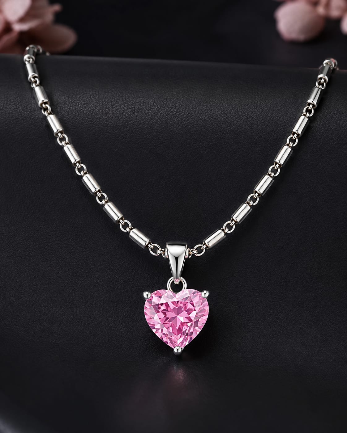 Pink Heart-Cut Lab-Grown Diamond Chain
