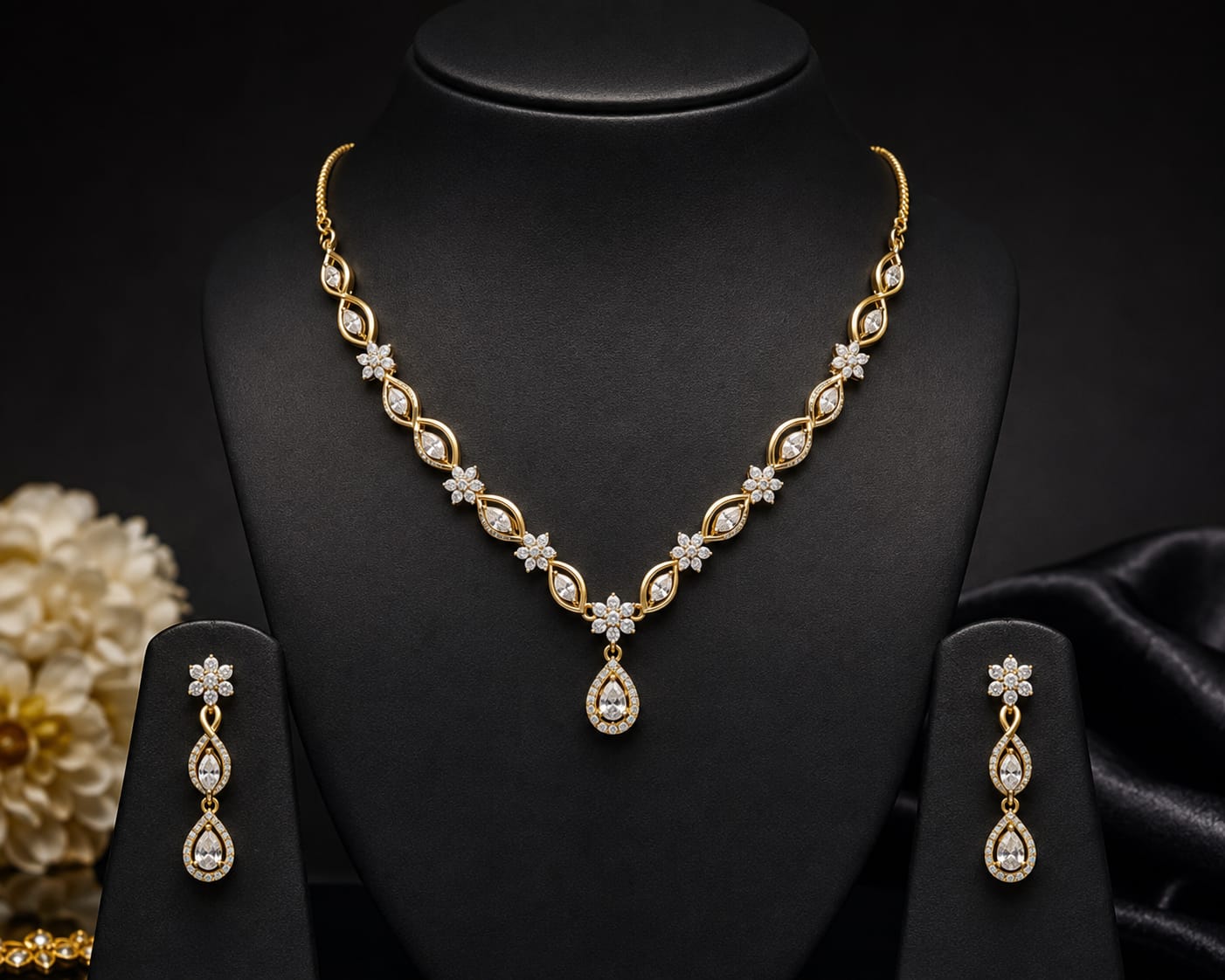 Marquise-Cut White Lab-Grown Diamond Necklace Set with Matching Earrings