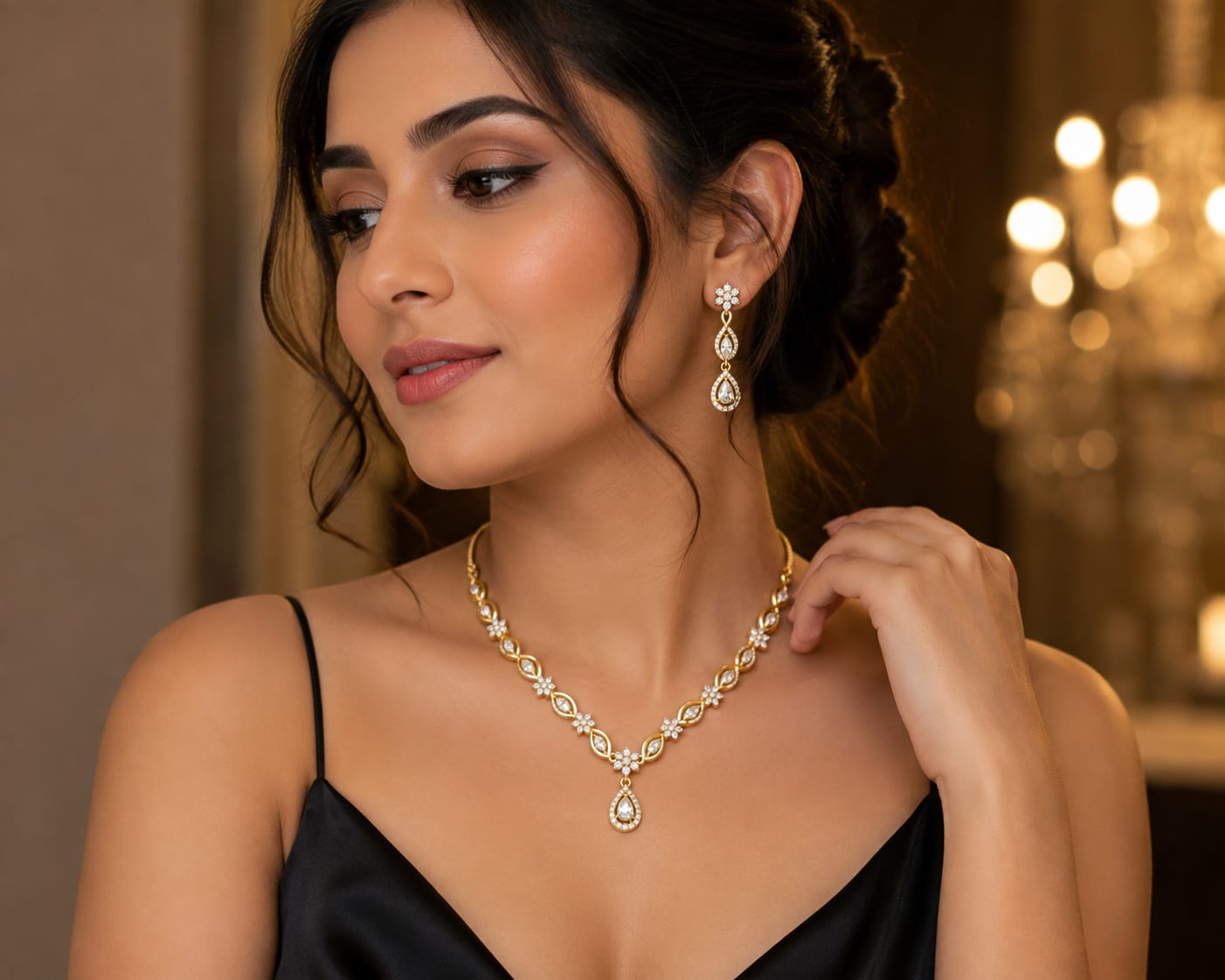 Marquise-Cut White Lab-Grown Diamond Necklace Set with Matching Earrings