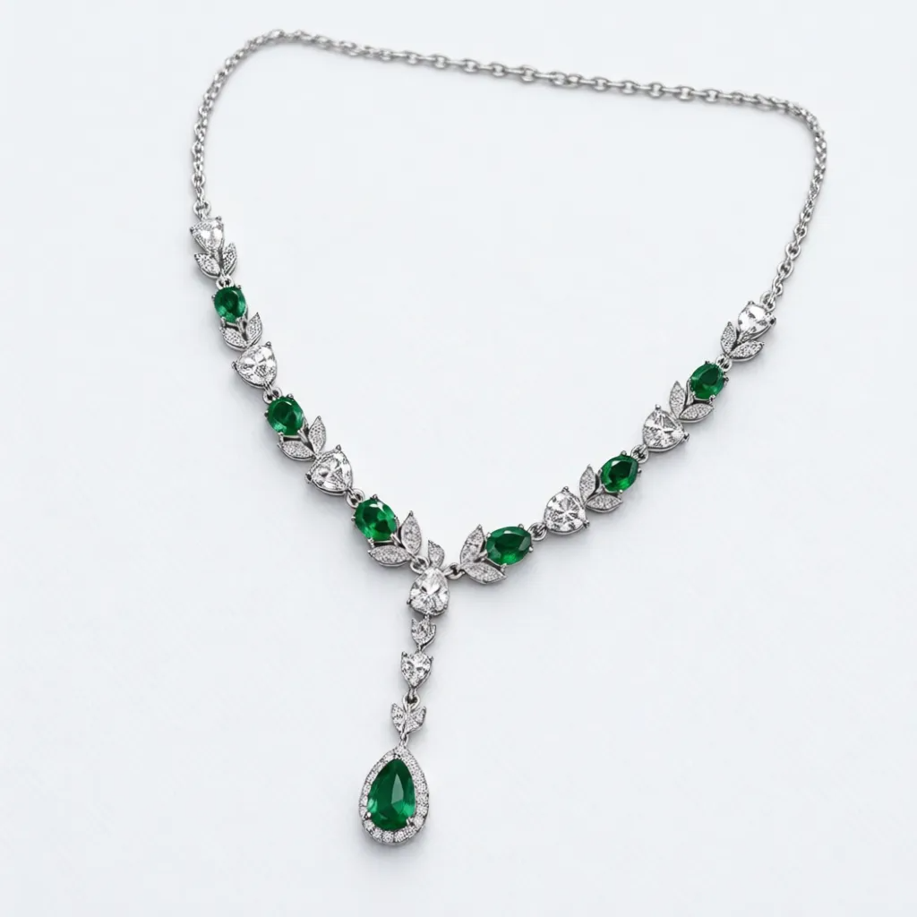 Emerald Green Pear & Marquise Lab-Grown Diamond Necklace
