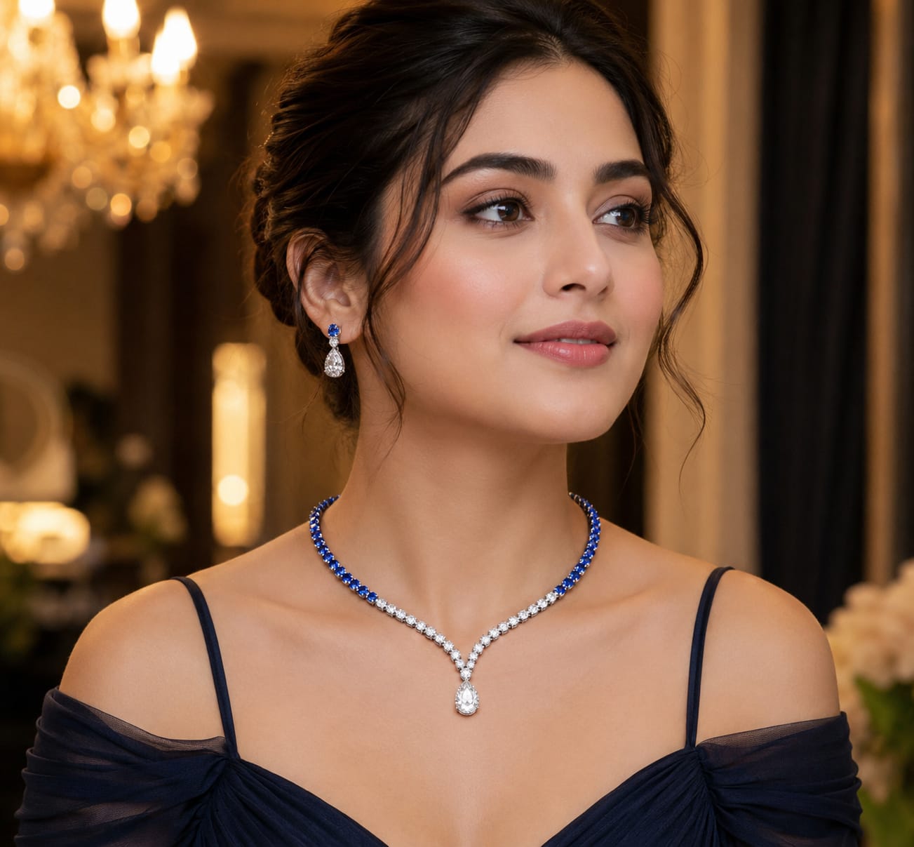 Blue & White Lab-Grown Diamond Statement Necklace