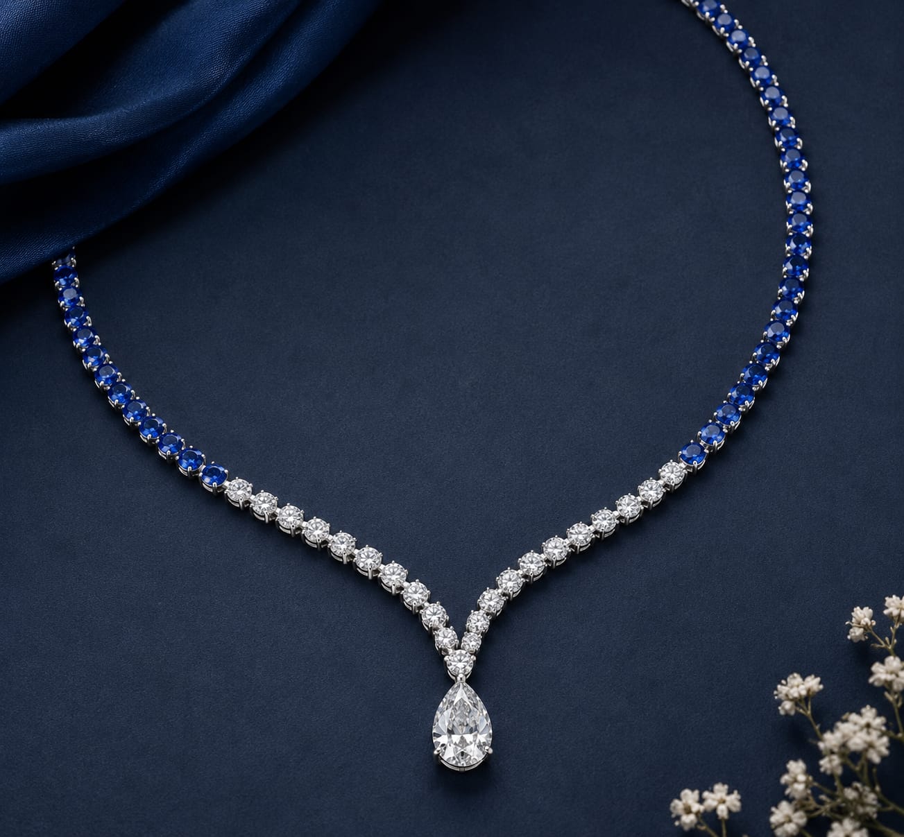 Blue & White Lab-Grown Diamond Statement Necklace