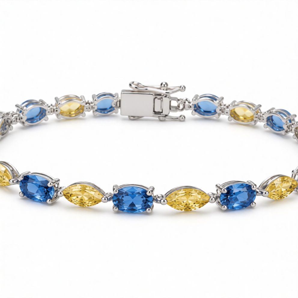 Blue Oval & Yellow Marquise Lab-Grown Diamond Bracelet