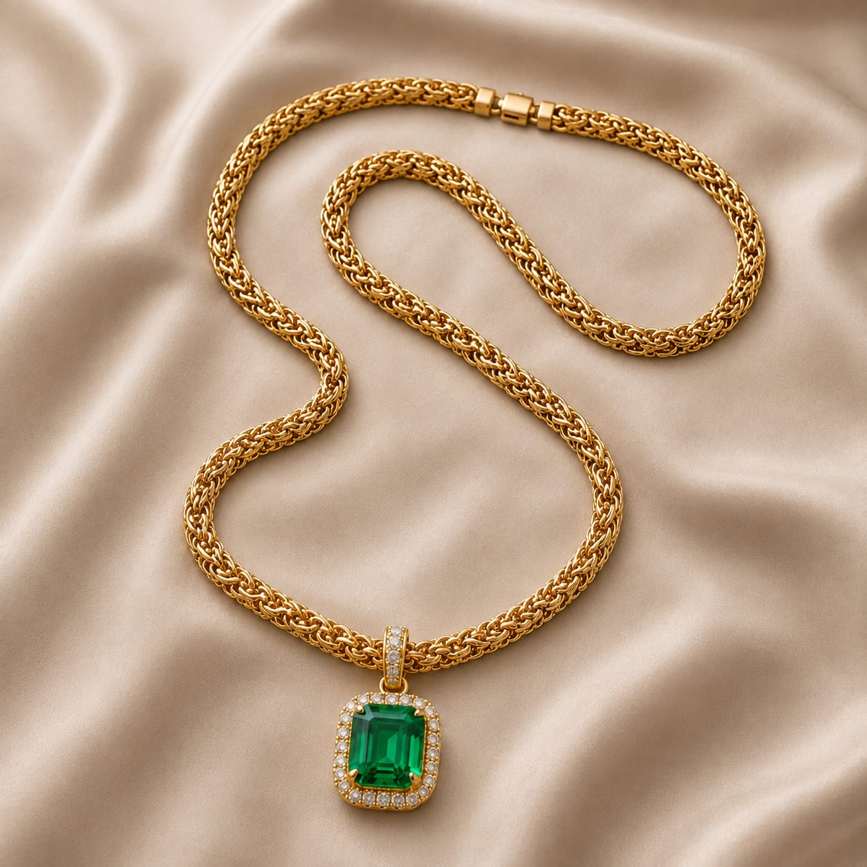 Green Emerald-Cut Lab-Grown Diamond Chain
