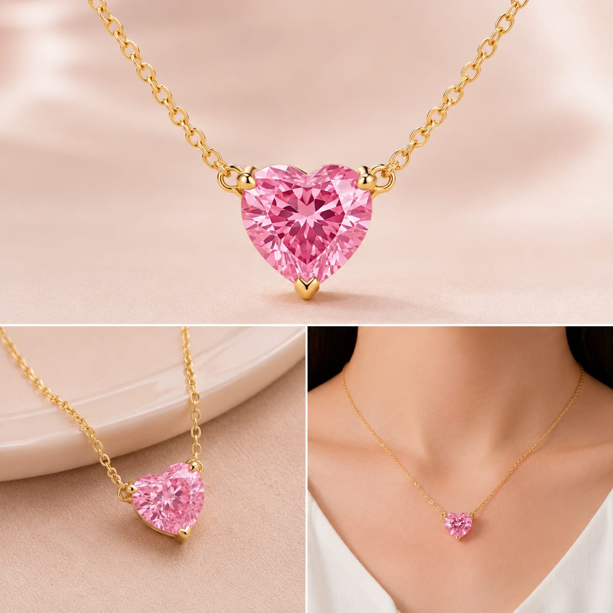 Pink Heart-Cut Lab-Grown Diamond Chain