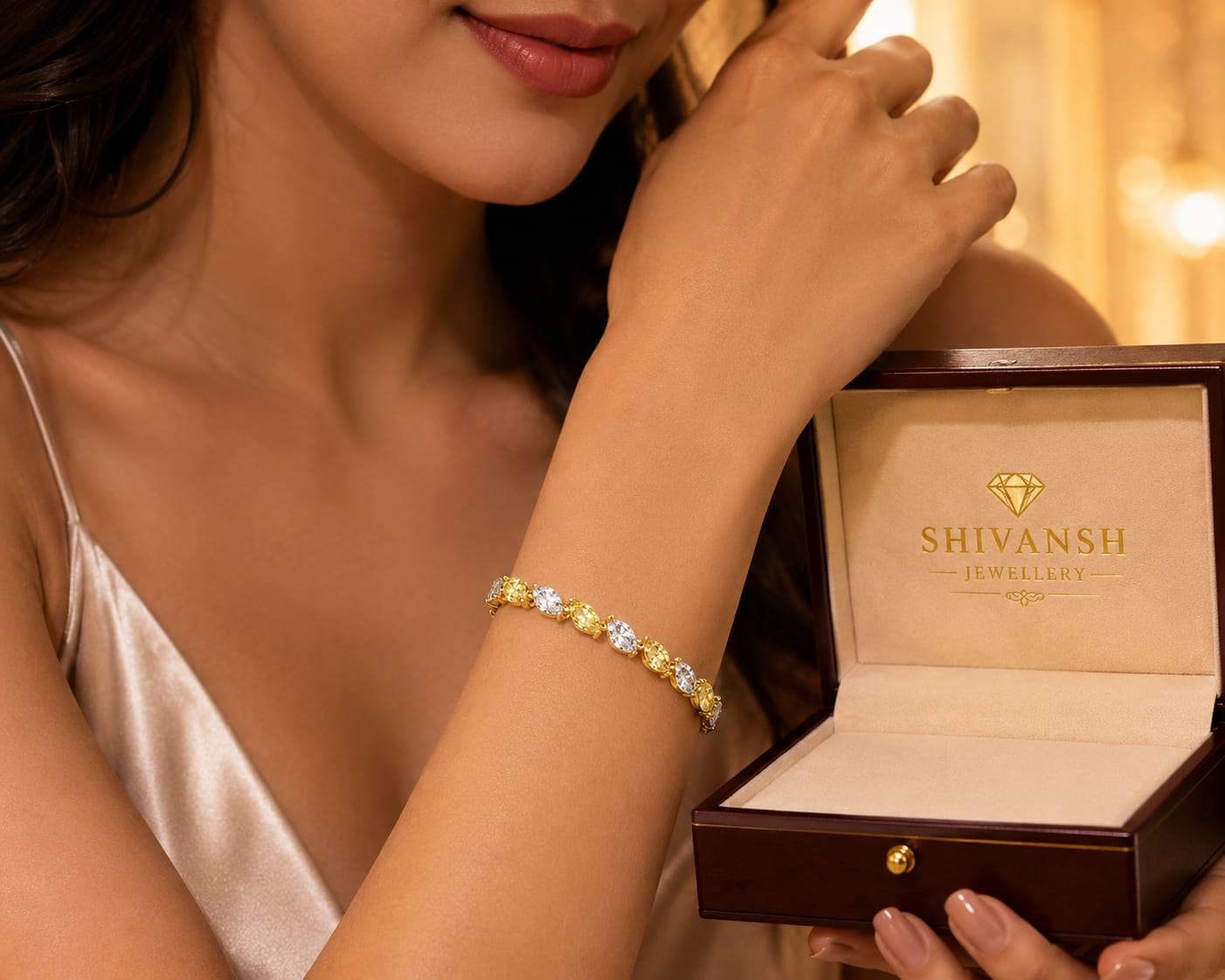 Yellow & White Marquise-Cut Lab-Grown Diamond Bracelet