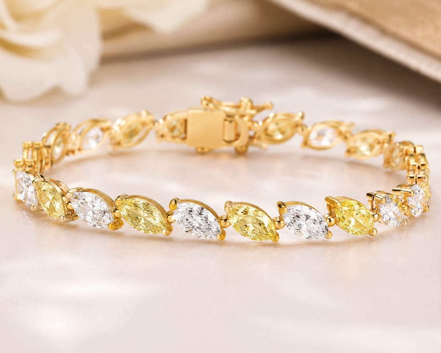 Yellow & White Marquise-Cut Lab-Grown Diamond Bracelet