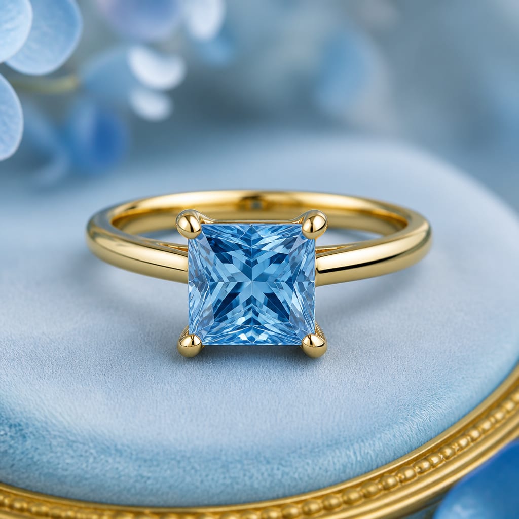Blue Princess Cut Lab-Grown Diamond Ring