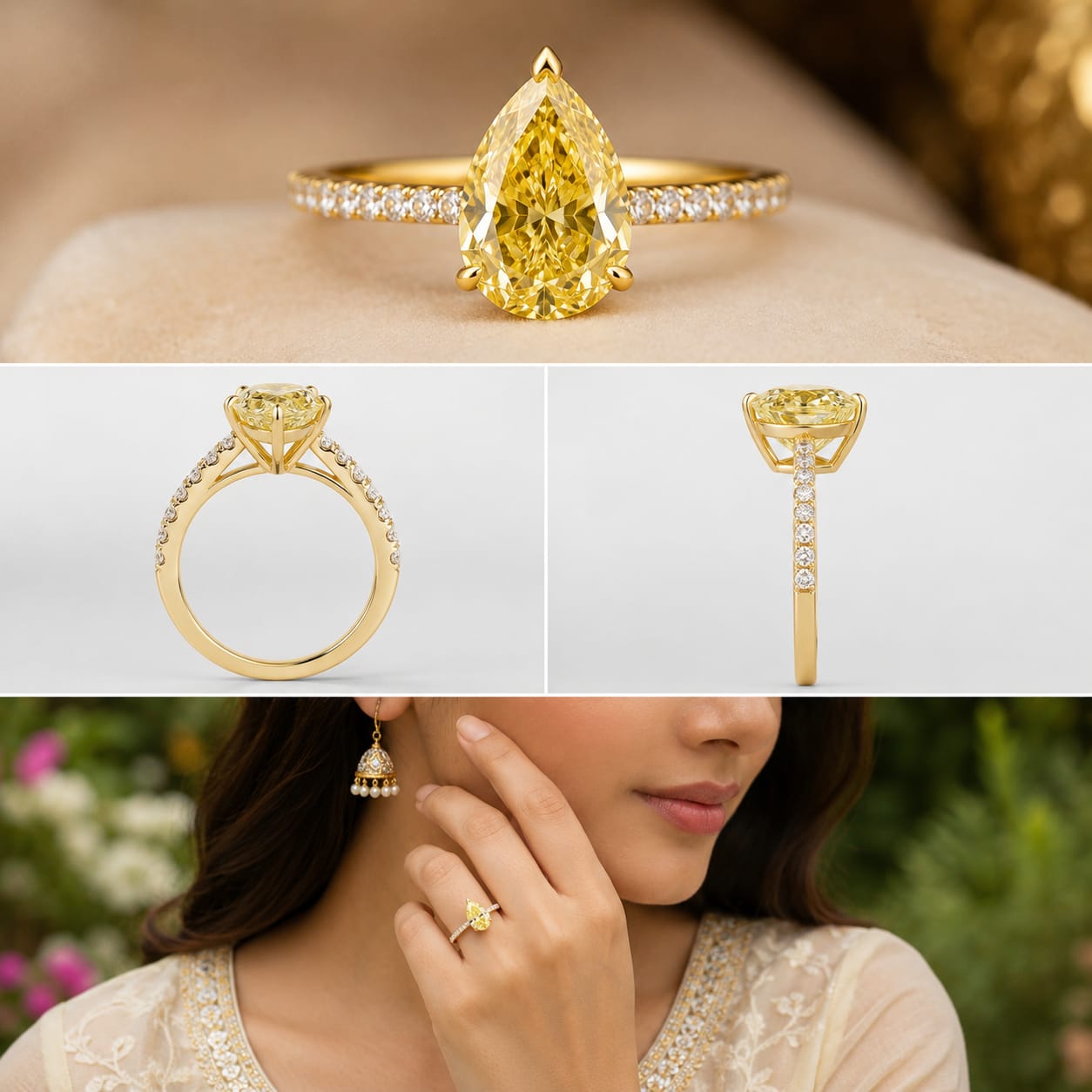 Pear Cut Yellow Lab-Grown Diamond Ring