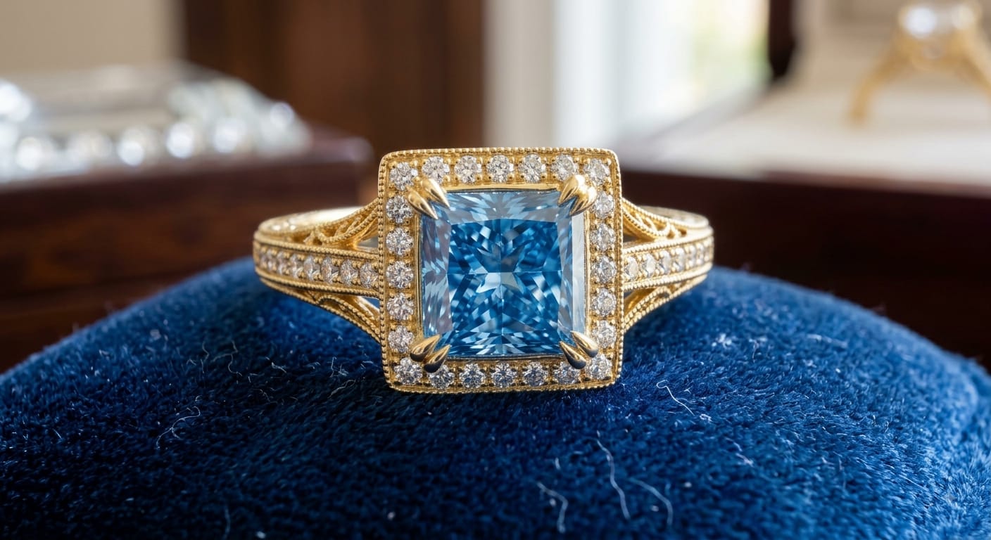 Blue Cushion-Cut Lab-Grown Diamond Ring