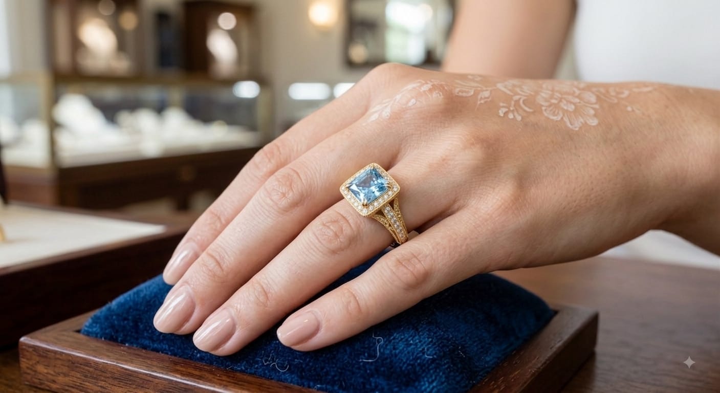 Blue Cushion-Cut Lab-Grown Diamond Ring