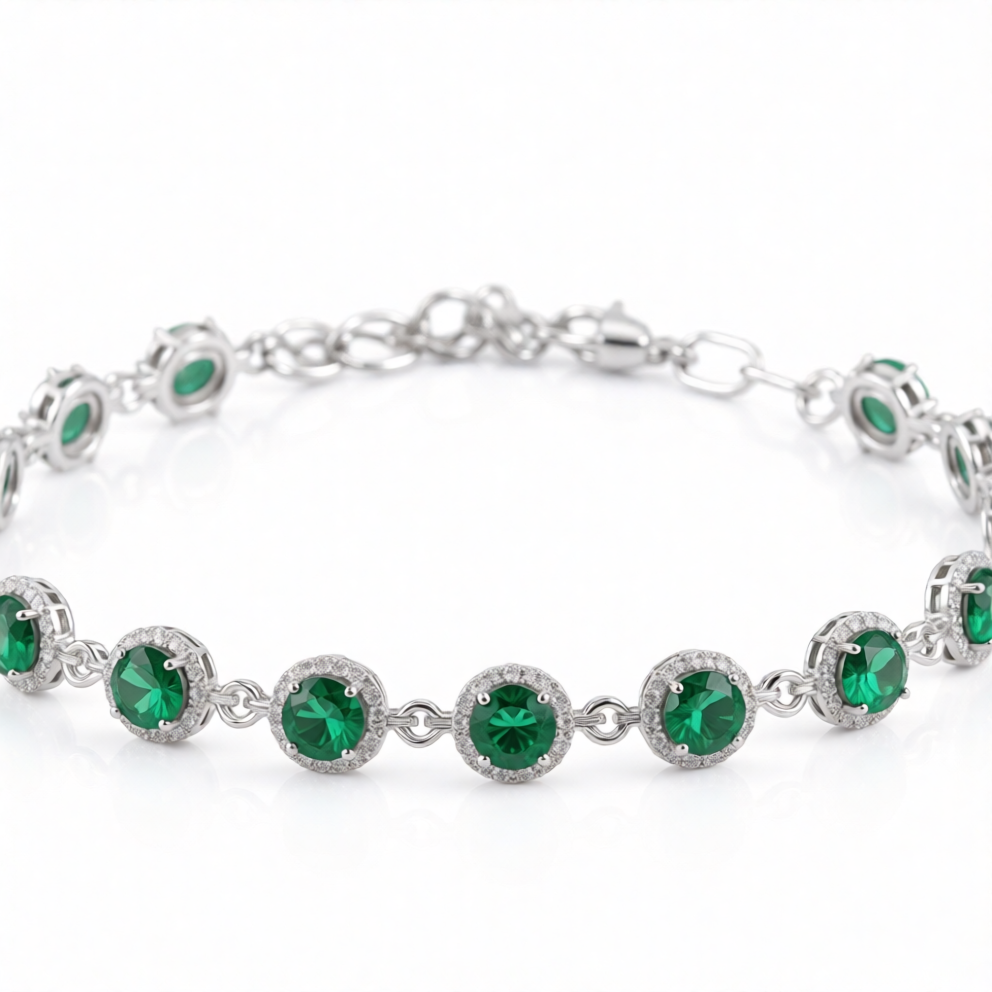Green Round-Cut Lab-Grown Diamond Bracelet