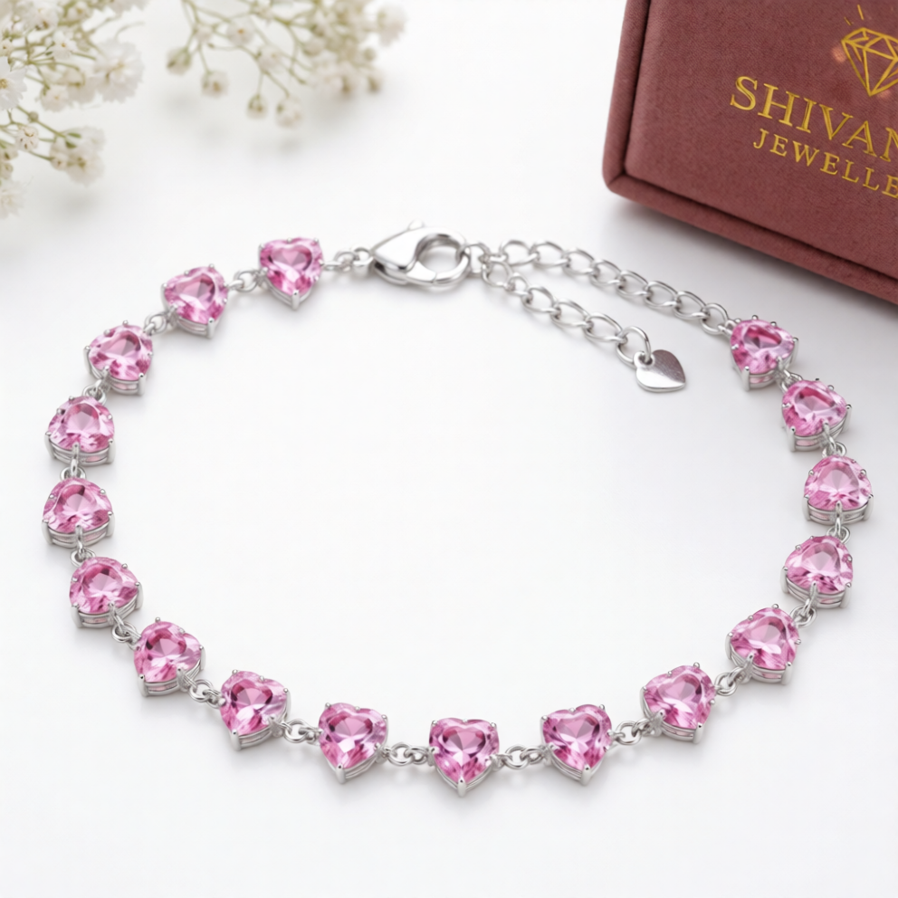 Pink Heart-Cut Lab-Grown Diamond Bracelet
