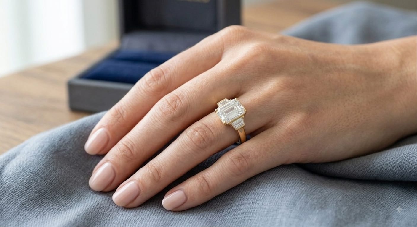 Emerald-Cut White Lab-Grown Diamond Ring