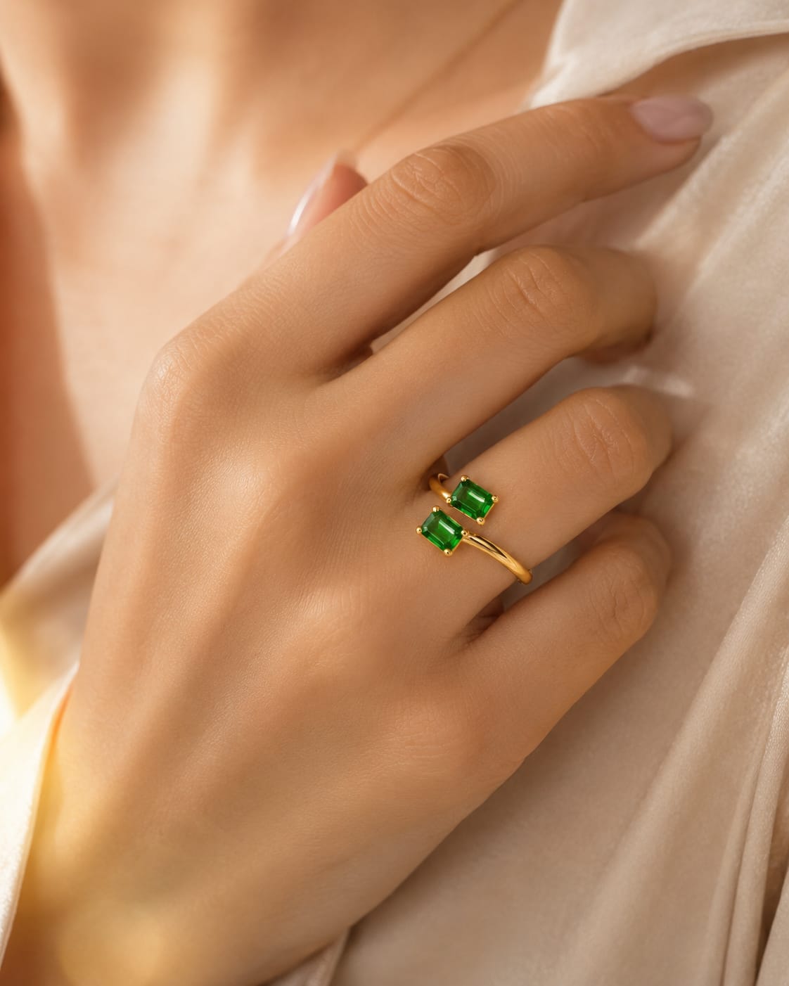Green Lab-Grown Emerald Ring