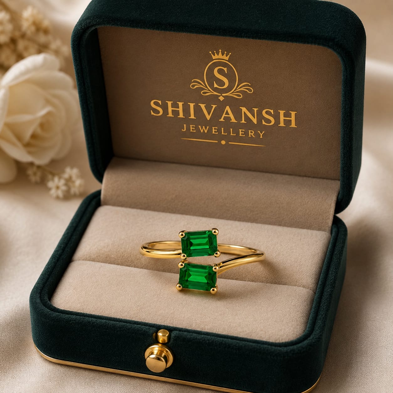 Green Lab-Grown Emerald Ring