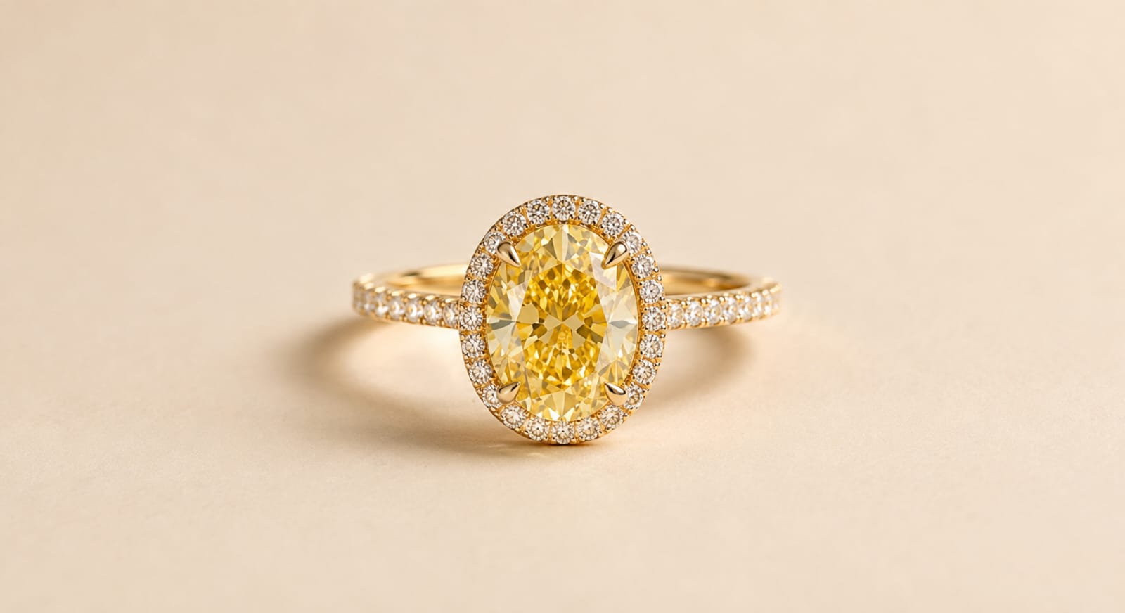 Oval-Cut Yellow Lab-Grown Diamond Halo Ring