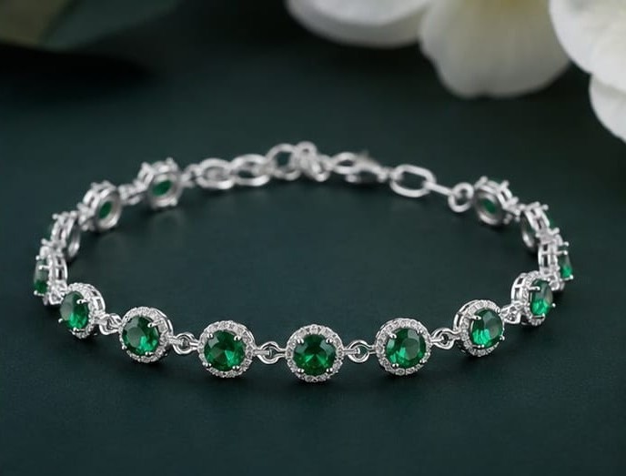 Green Round-Cut Lab-Grown Diamond Bracelet
