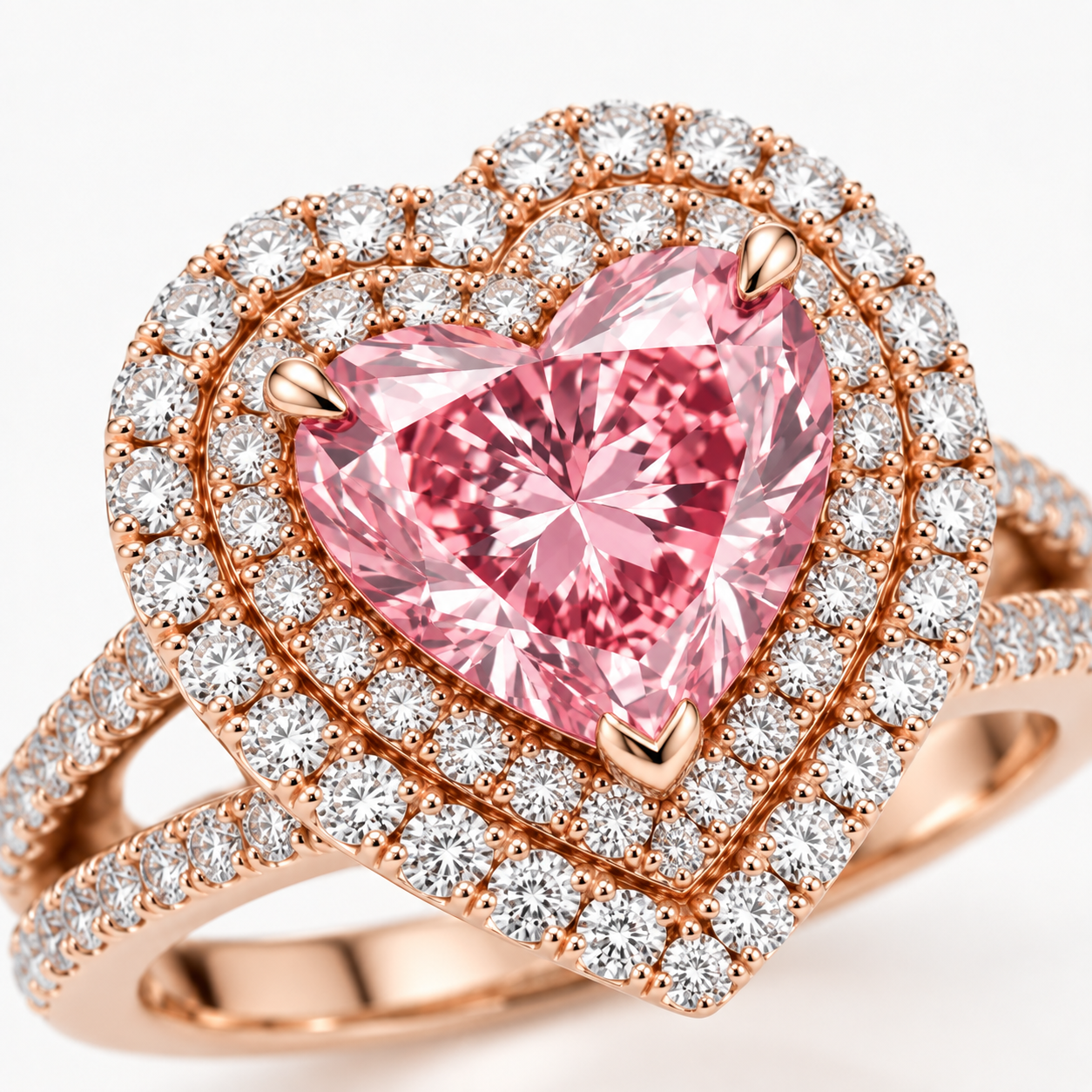 Pink Heart Lab-Grown Diamond Ring in 18K Gold