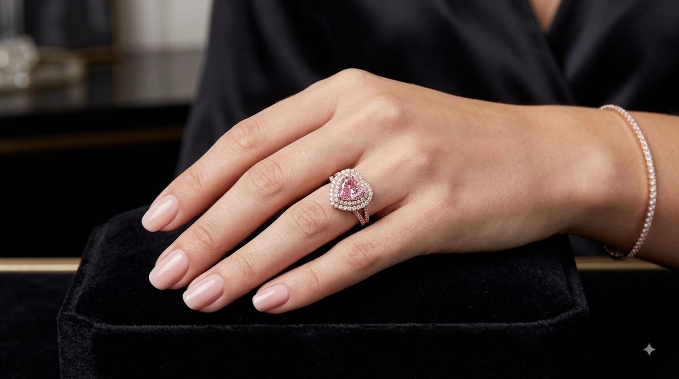 Pink Heart Lab-Grown Diamond Ring in 18K Gold