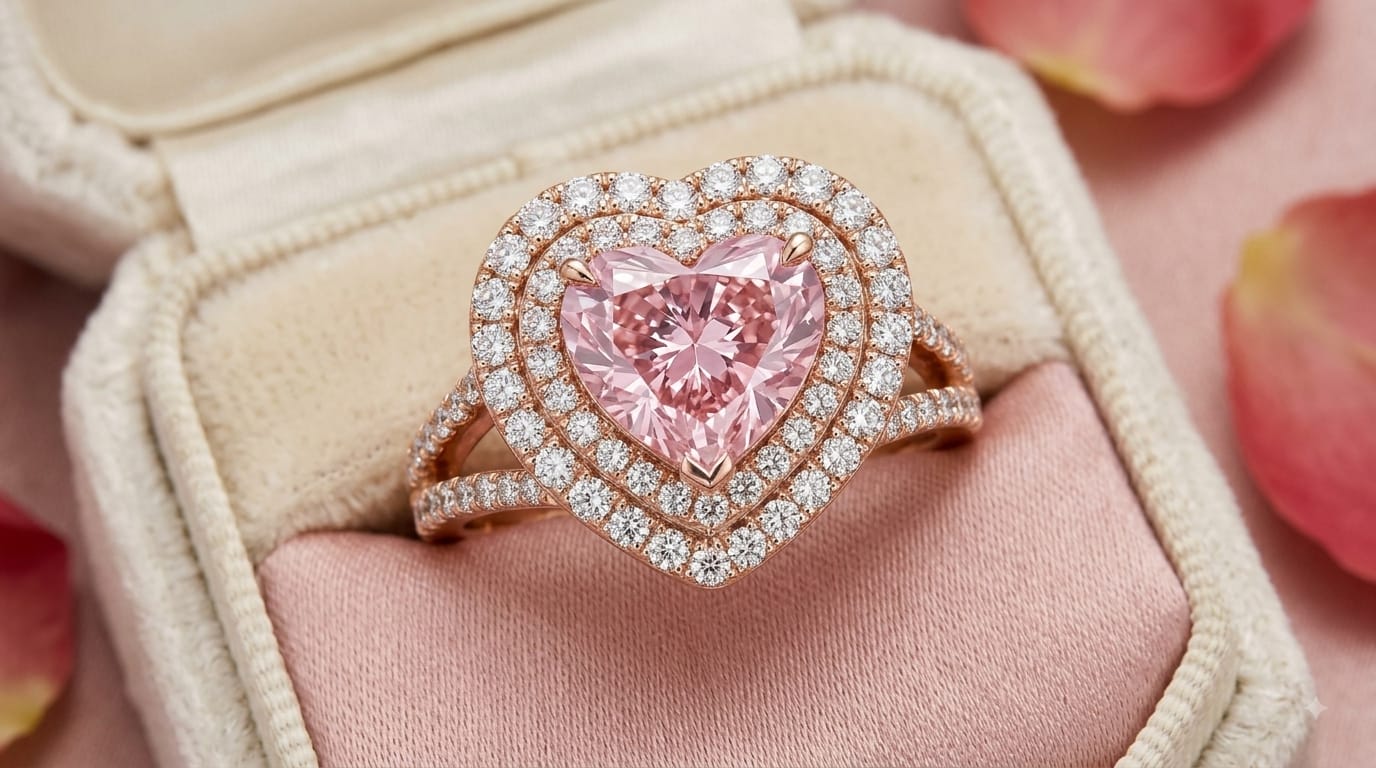 Pink Heart Lab-Grown Diamond Ring in 18K Gold